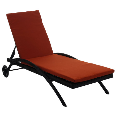 Chaise longue Kastoria, polyrotin, bain de soleil - anthracite, coussin terre cuite