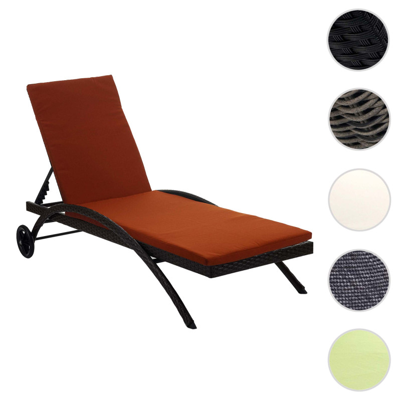 Chaise longue Kastoria, polyrotin, bain de soleil - anthracite, coussin terre cuite