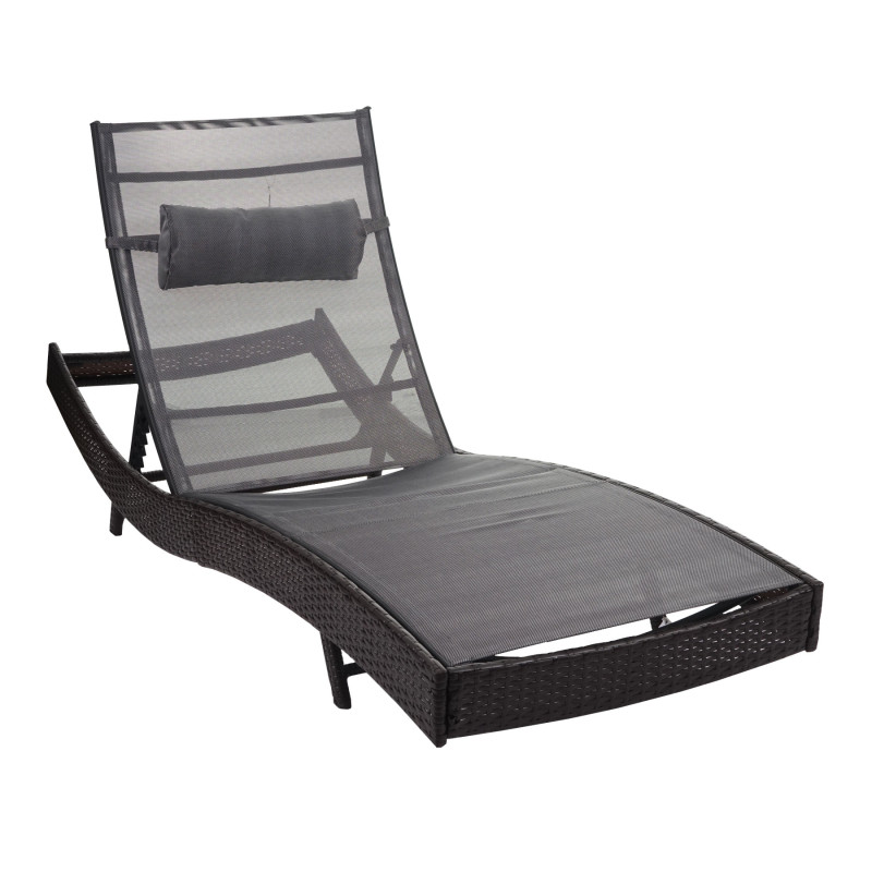 XXL bain de soleil Catania chaise longue relax, divan, polyrotin - marron chiné, enveloppe gris