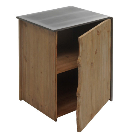 Table d'appoint commode table de nuit armoire, bois massif industriel MVG 60x50x40cm, naturel avec aspect métal