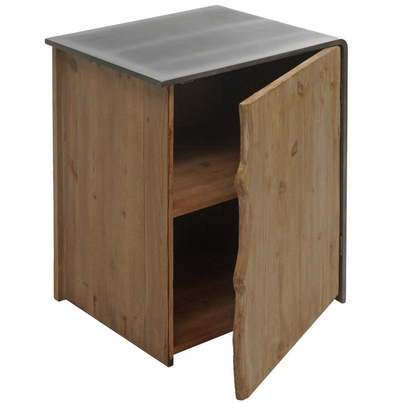 Table d'appoint commode table de nuit armoire, bois massif industriel MVG 60x50x40cm, naturel avec aspect métal