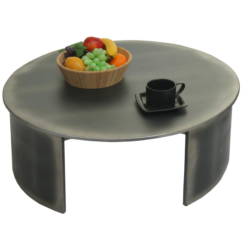 Table basse table d'appoint table de salon, certifiée MVG Industrial, ronde Ø80cm, aspect métal brossé