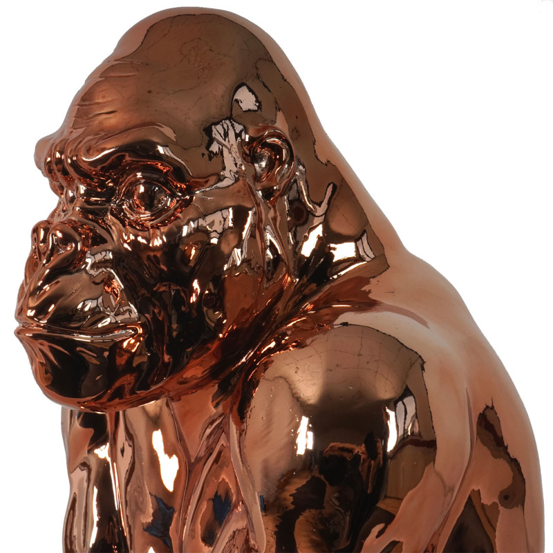 Figure de décoration gorille 40cm, polyresin sculpture, singe, intérieur/plein air - cuivre