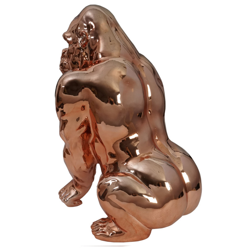 Figure de décoration gorille 40cm, polyresin sculpture, singe, intérieur/plein air - cuivre