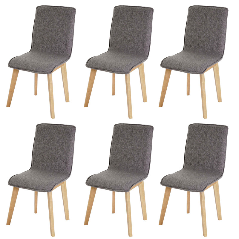 Lot de 6 chaises de séjour Zadar, tissu gris, style retro des années 50 - sans couture