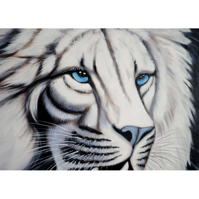 Tableau à l'huile, tigre blanc, peint à la main à 100%, toile de décoration murale XL - 120x90cm