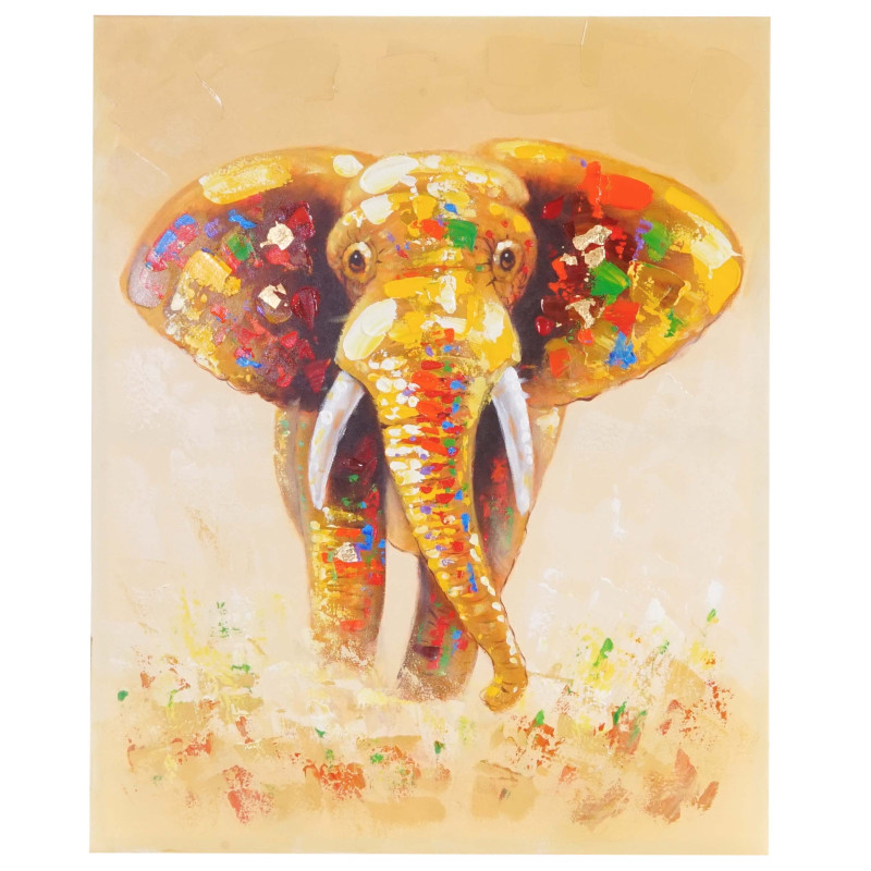 peinture à l'huile éléphant peinte à la main à 100% / toile de décoration murale XL - 100x80cm