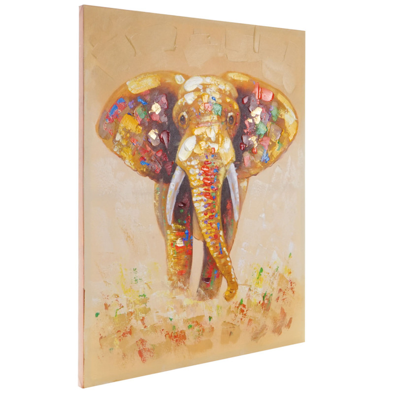 peinture à l'huile éléphant peinte à la main à 100% / toile de décoration murale XL - 100x80cm