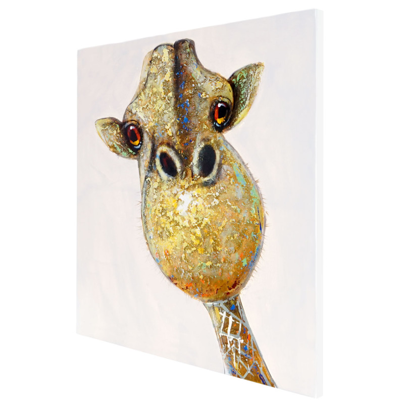 peinture à l'huile girafe peinte à la main à 100% / toile de décoration murale XL - 90x90cm