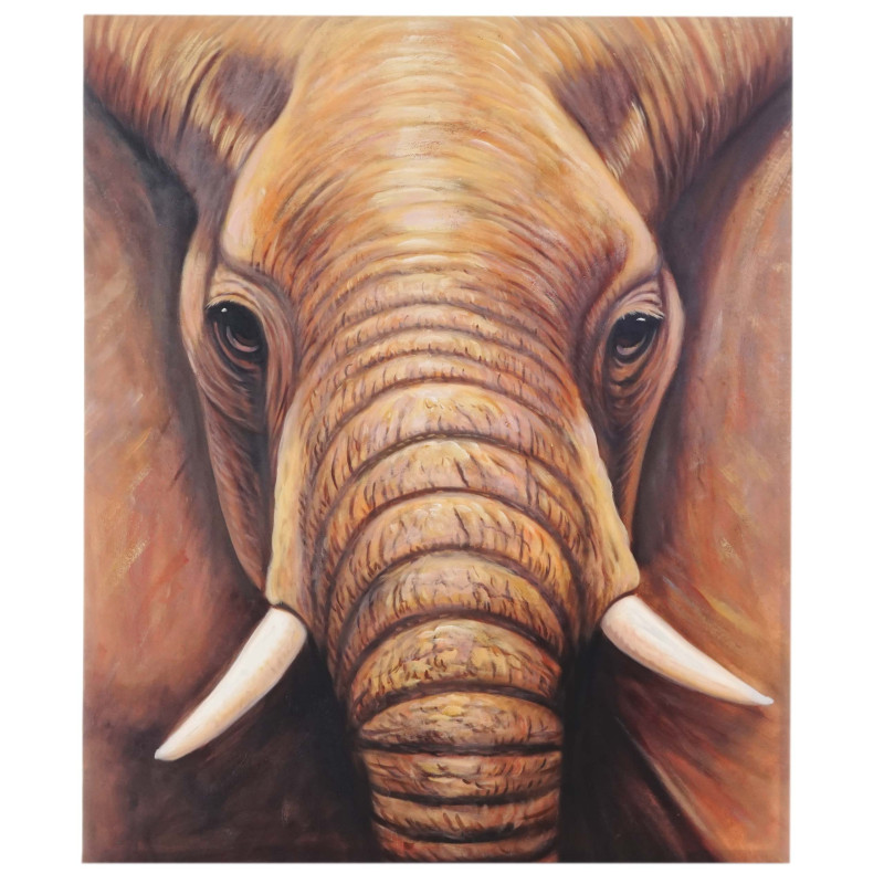 Tableau peinture à huile, éléphant, peint à la main à 100%, toile de décoration murale XL - 120x100cm