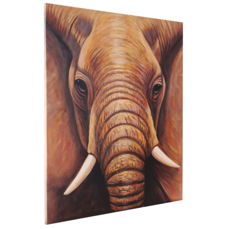 Tableau peinture à huile, éléphant, peint à la main à 100%, toile de décoration murale XL - 120x100cm