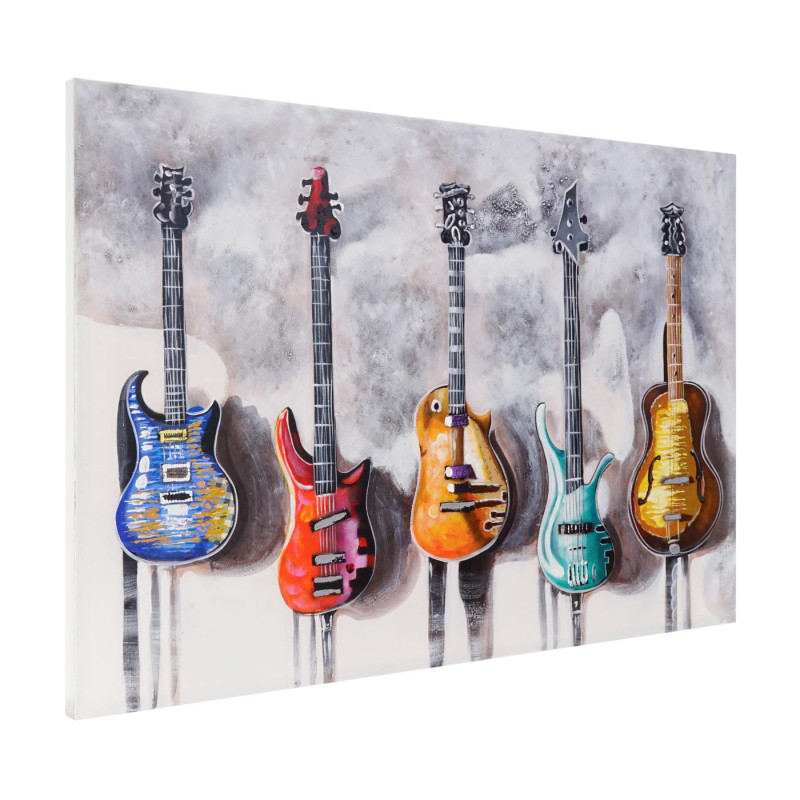 Tableau à l'huile 3D, guitares, peint à la main à 100%, toile de décoration murale XL - 120x80cm