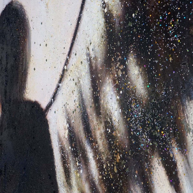 Tableau à l'huile, ange, peint à la main à 100%, toile de décoration murale XL - 120x90cm