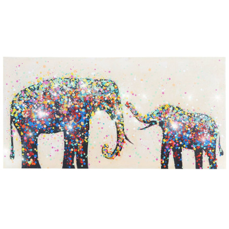 Tableau peinture à huile, éléphant + perles, peint à la main à 100%, toile de décoration murale XL - 120x60cm