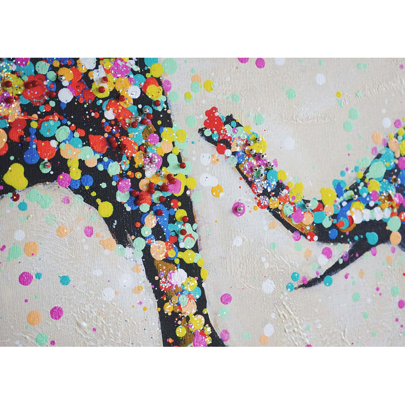 Tableau peinture à huile, éléphant + perles, peint à la main à 100%, toile de décoration murale XL - 120x60cm