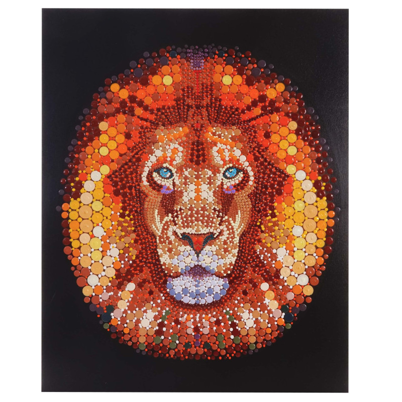 Tableau à l'huile, lion, peint à la main à 100%, toile de décoration murale XL - 100x80cm