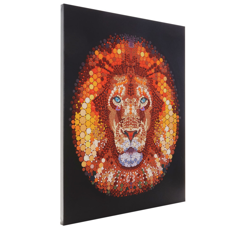 Tableau à l'huile, lion, peint à la main à 100%, toile de décoration murale XL - 100x80cm
