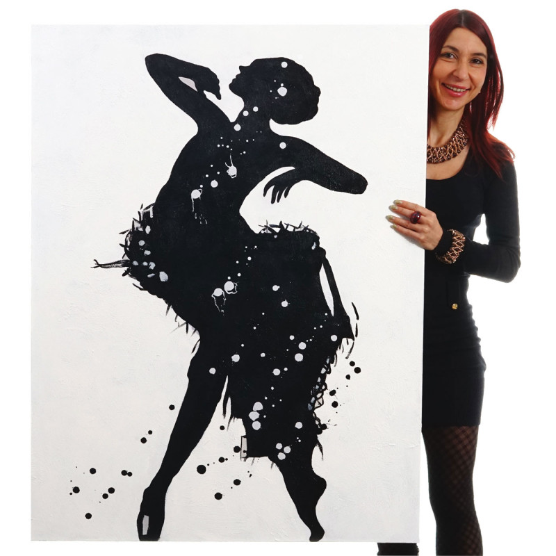 Tableau à l'huile, danseuse, peint à la main à 100%, toile de décoration murale XL - 120x90cm