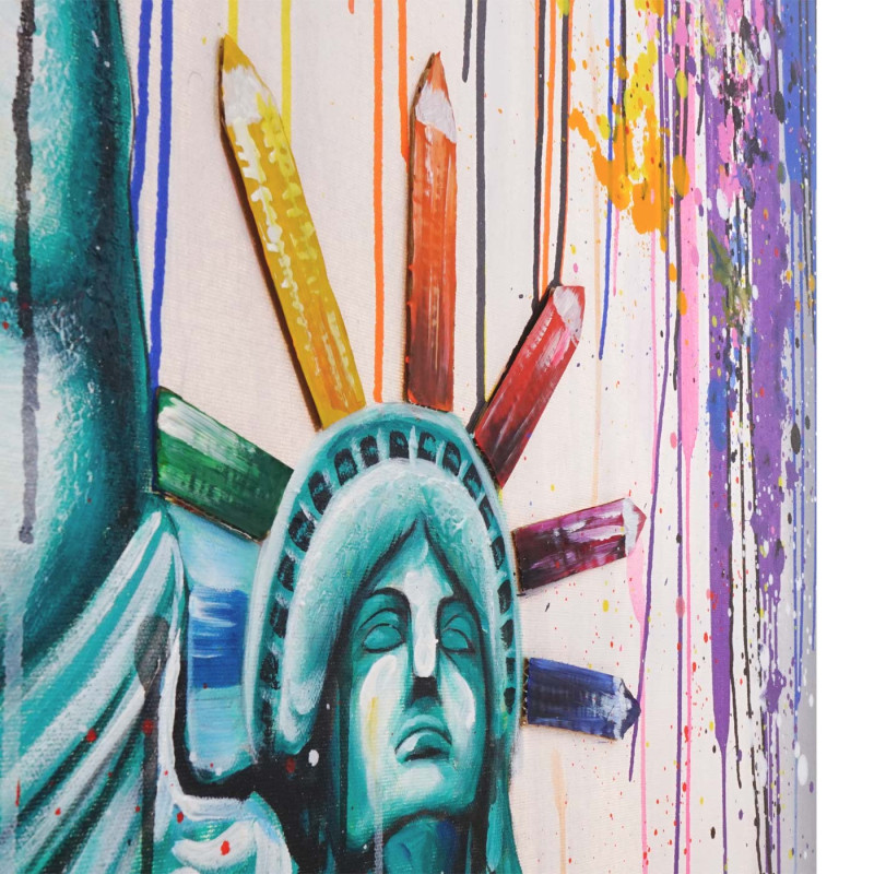 Tableau à l'huile 3D, statue de la liberté, peint à la main à 100%, toile de décoration murale XL - 100x80cm
