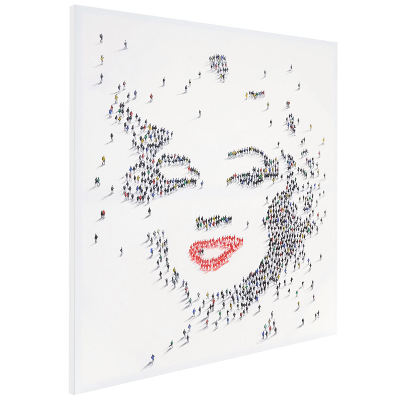 Tableau à l'huile, Marylin+foule, peint à la main à 100%, toile de décoration murale XL - 100x100cm