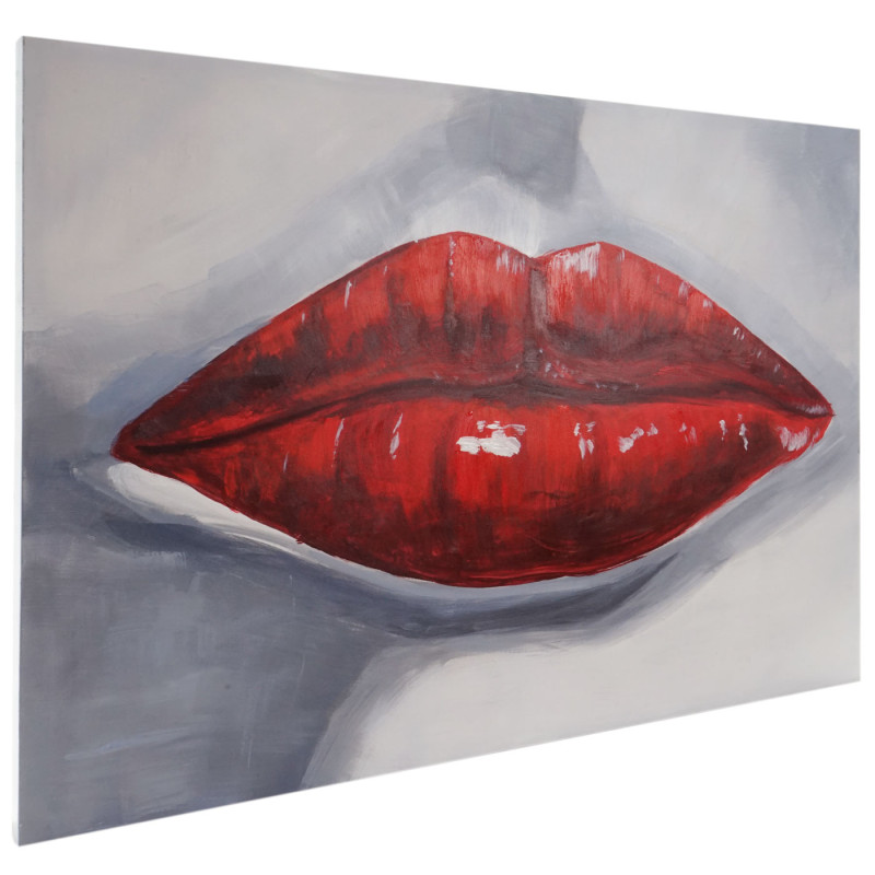 Tableau à l'huile, lèvres, peint à la main à 100%, toile de décoration murale XL - 120x85cm