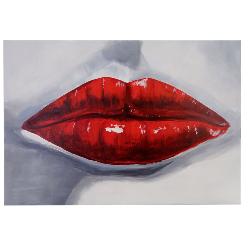 Tableau à l'huile, lèvres, peint à la main à 100%, toile de décoration murale XL - 120x85cm