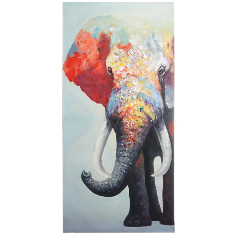 Tableau à l'huile 3D, éléphant, peint à la main à 100%, toile de décoration murale XL - 140x70cm