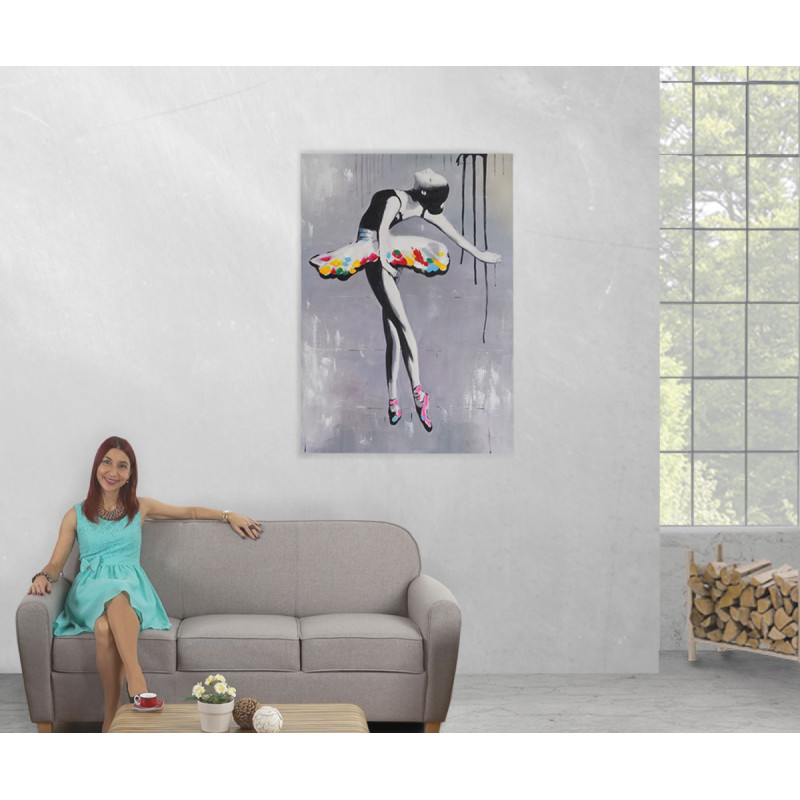 Tableau à l'huile, ballett, peint à la main à 100%, toile de décoration murale XL - 120x85cm