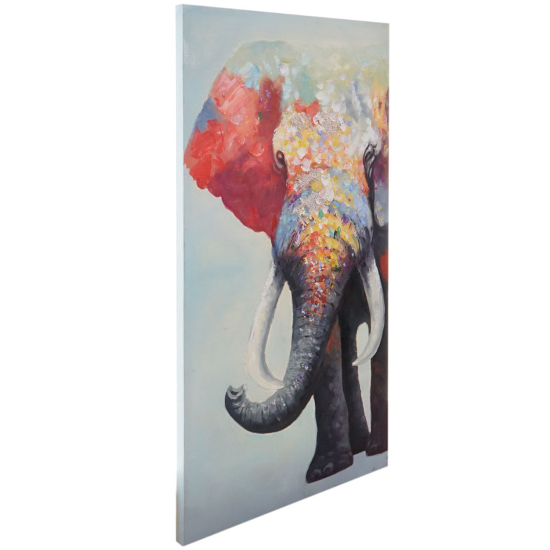 Tableau à l'huile 3D, éléphant, peint à la main à 100%, toile de décoration murale XL - 140x70cm