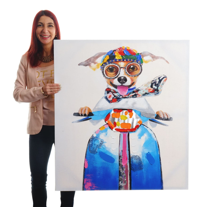 Tableau à l'huile 3D, chien, peint à la main à 100%, toile de décoration murale XL - 100x90cm