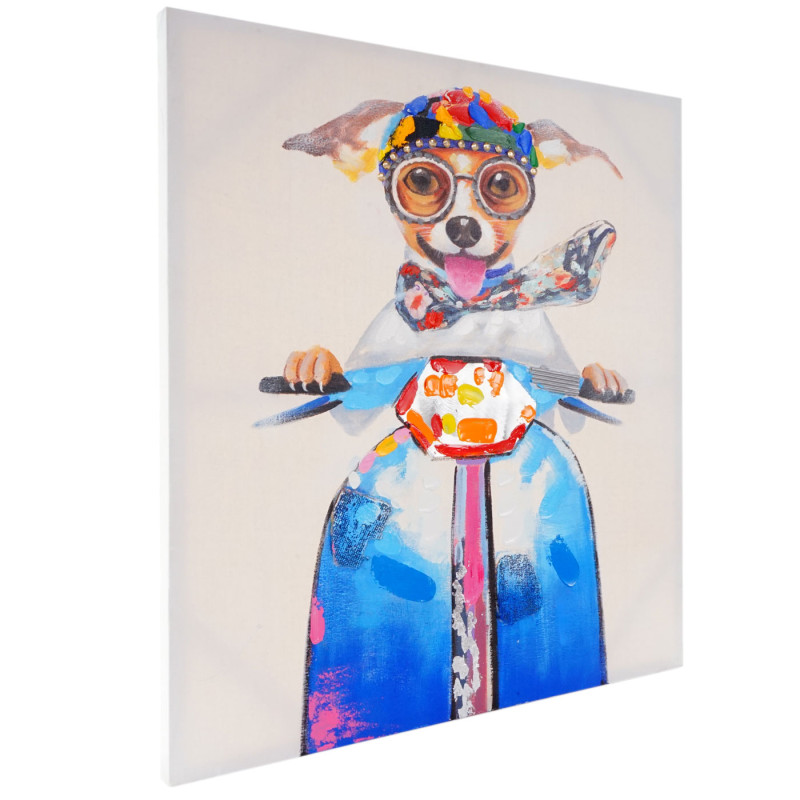 Tableau à l'huile 3D, chien, peint à la main à 100%, toile de décoration murale XL - 100x90cm