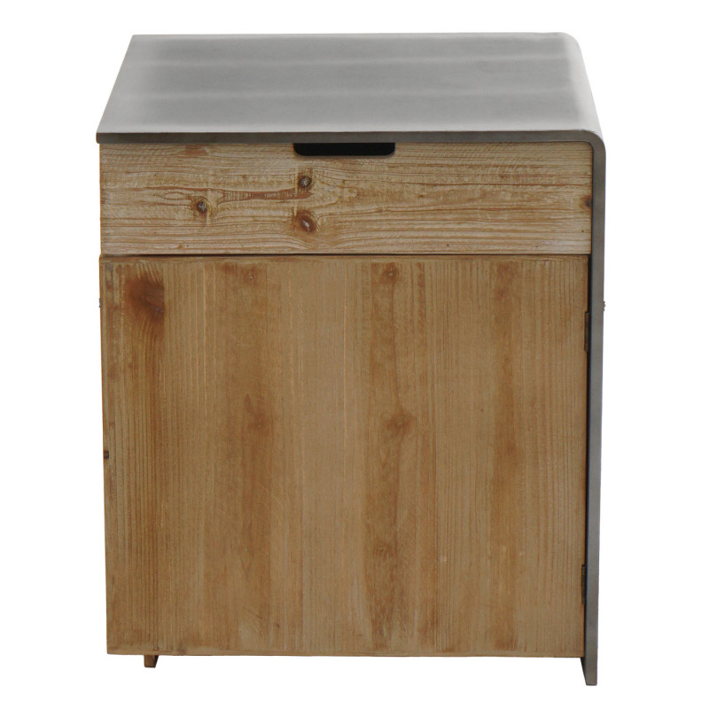 Commode table de chevet d'appoint, bois massif industriel certifié MVG 60x50x40cm, naturel avec aspect métal