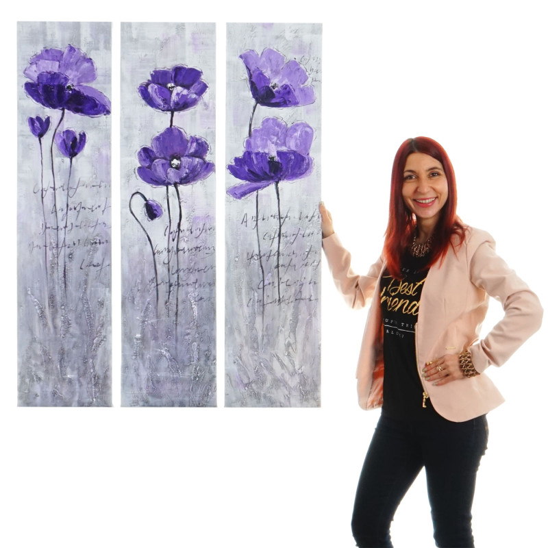 Tableau à l'huile, fleurs lilas, peint à la main à 100%, toile de décoration murale XL - 120x90cm