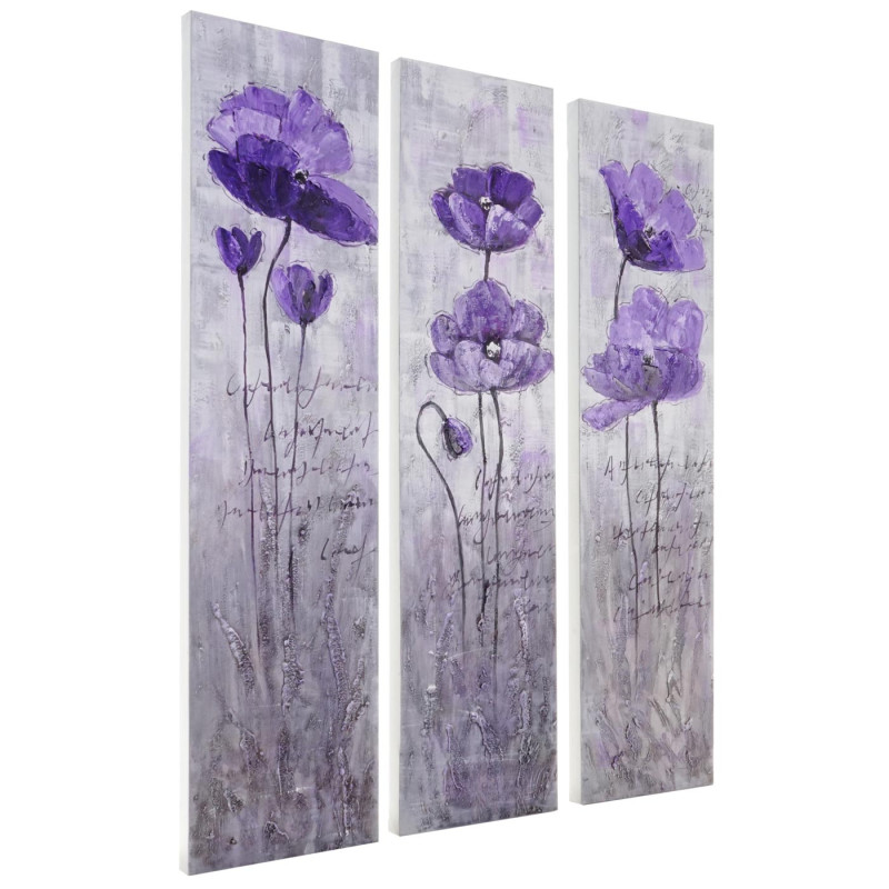 Tableau à l'huile, fleurs lilas, peint à la main à 100%, toile de décoration murale XL - 120x90cm