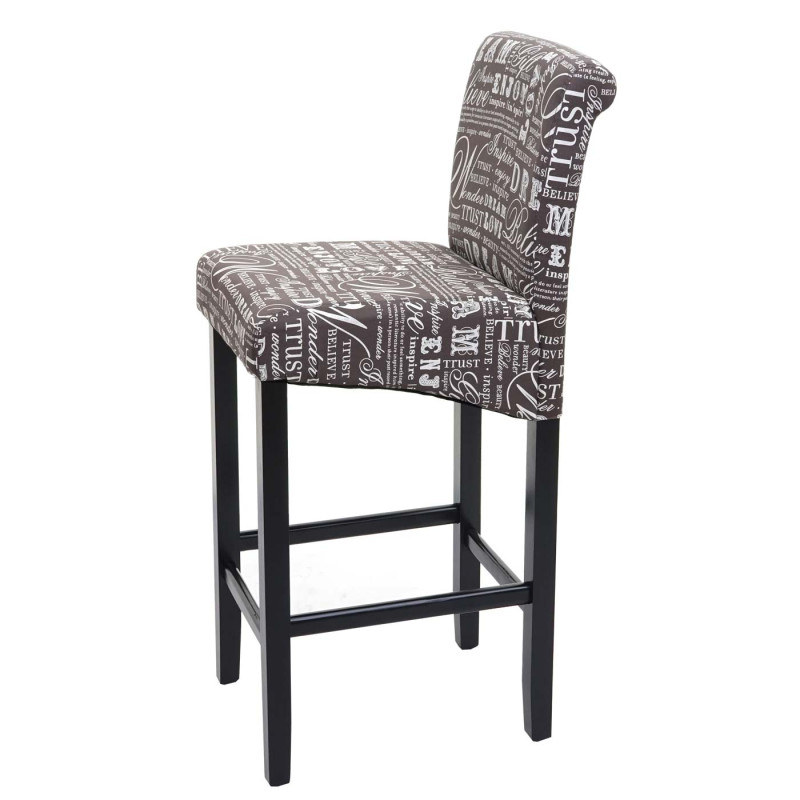 2x tabouret de bar chaise bar - écriture, gris, pieds foncés, tissu