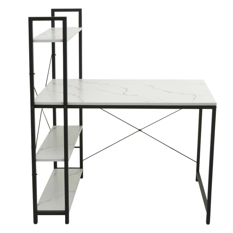 Bureau avec étagère table d'ordinateur portable table de travail, 100x60cm métal MDF - aspect marbre blanc