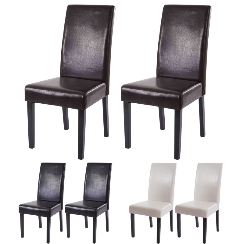 2x chaise de salle à manger T378 XL, fauteuil, similicuir - blanc, pieds foncés