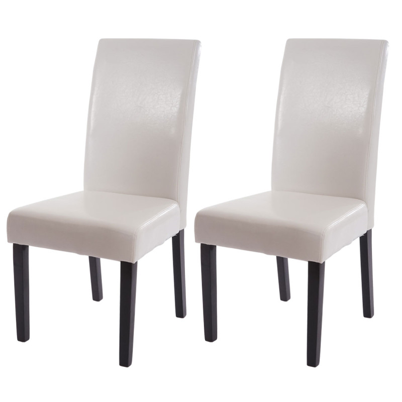 2x chaise de salle à manger T378 XL, fauteuil, similicuir - blanc, pieds foncés