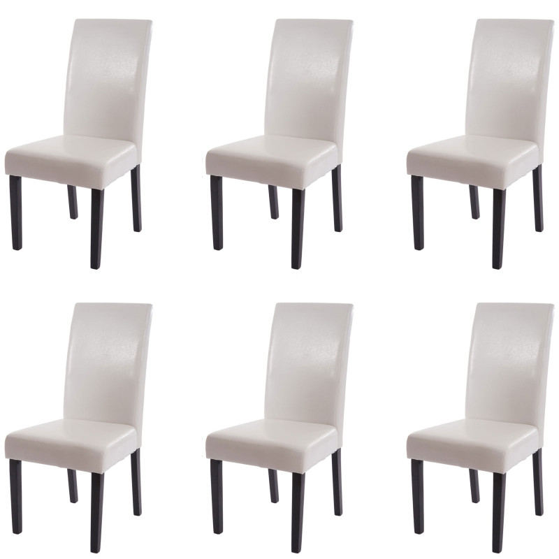 6x chaise de salle à manger T378 XL, fauteuil, similicuir - blanc, pieds foncés
