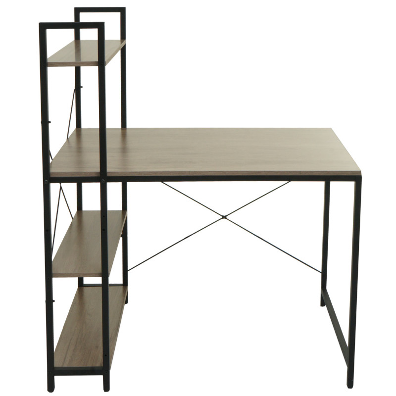 Bureau avec étagère table d'ordinateur portable table de travail, 100x60cm métal MDF - gris-brun