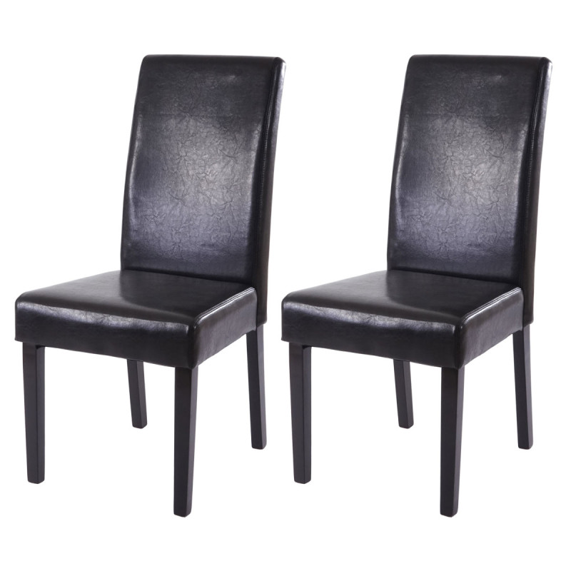 2x chaise de salle à manger T378 XL, fauteuil, similicuir - noir, pieds foncés