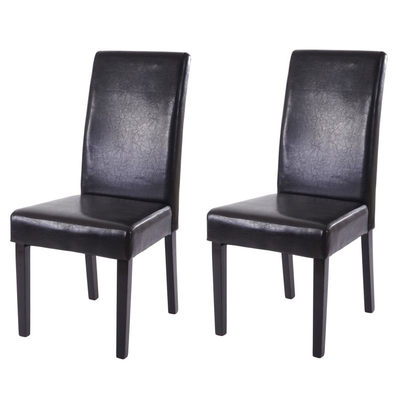 2x chaise de salle à manger T378 XL, fauteuil, similicuir - noir, pieds foncés