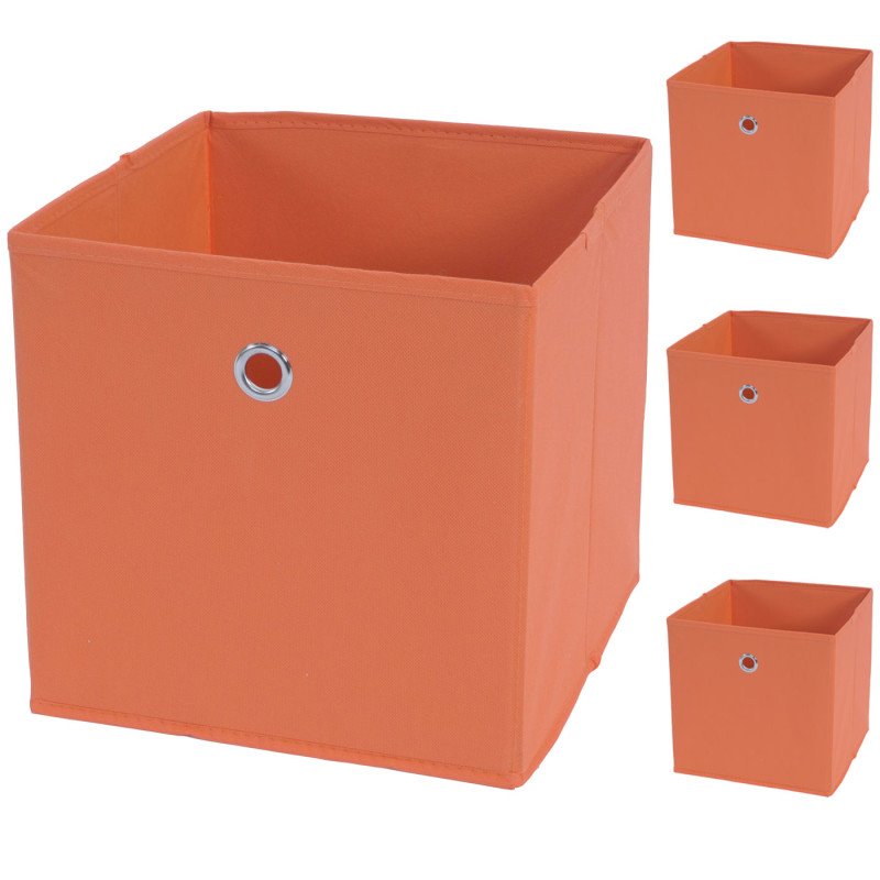 Étagère T364, étagère indépendante en bois, blanc, avec 4 boîtes pliables - orange