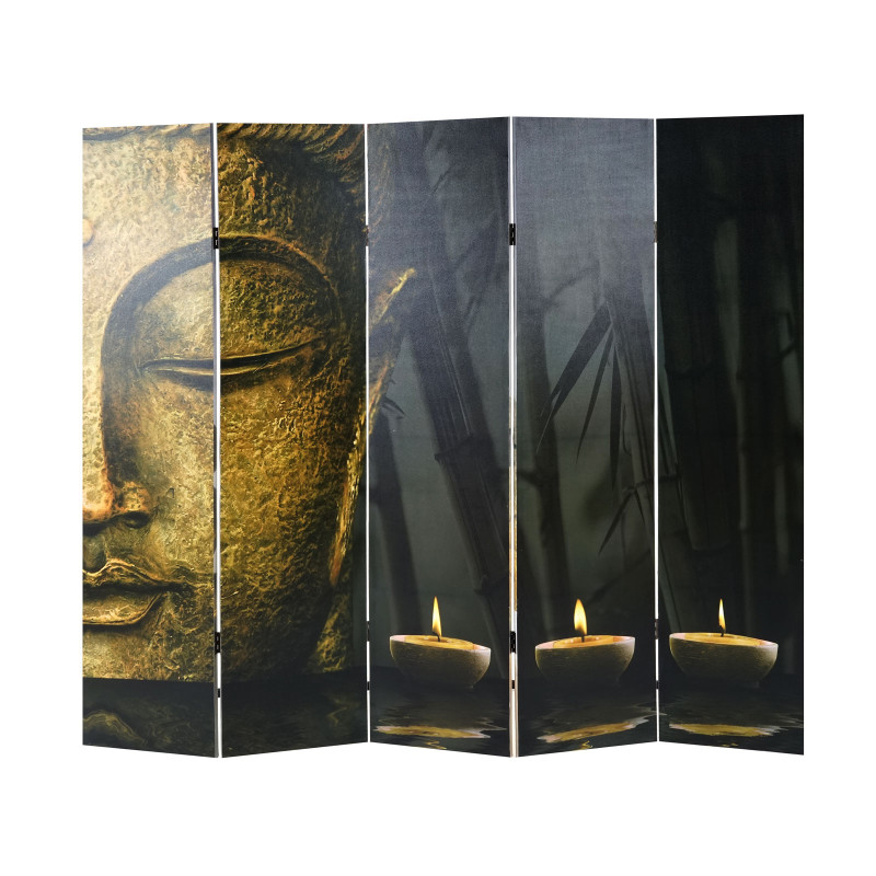 Paravent / cloison de séparation, 5 pans - motif Bouddha 180x200cm