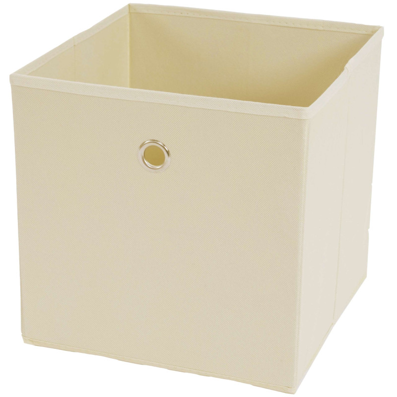 Étagère T364, étagère indépendante en bois, blanc, avec 3 boîtes pliables - beige