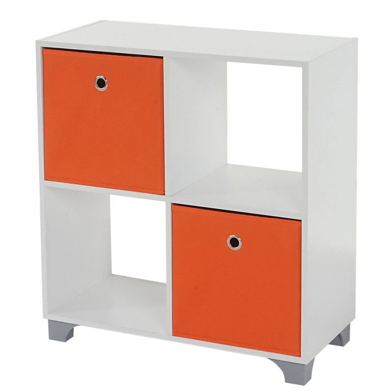 +tagère T364, étagère indépendante en bois, blanc, avec 2 boîtes pliables - orange