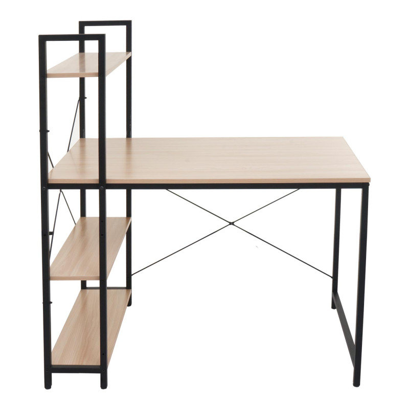 Bureau avec étagère table d'ordinateur portable table de travail, 100x60cm métal bois - naturel