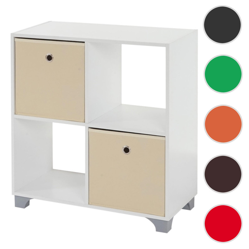 Étagère T364, étagère indépendante en bois, blanc, avec 2 boîtes pliables - beige