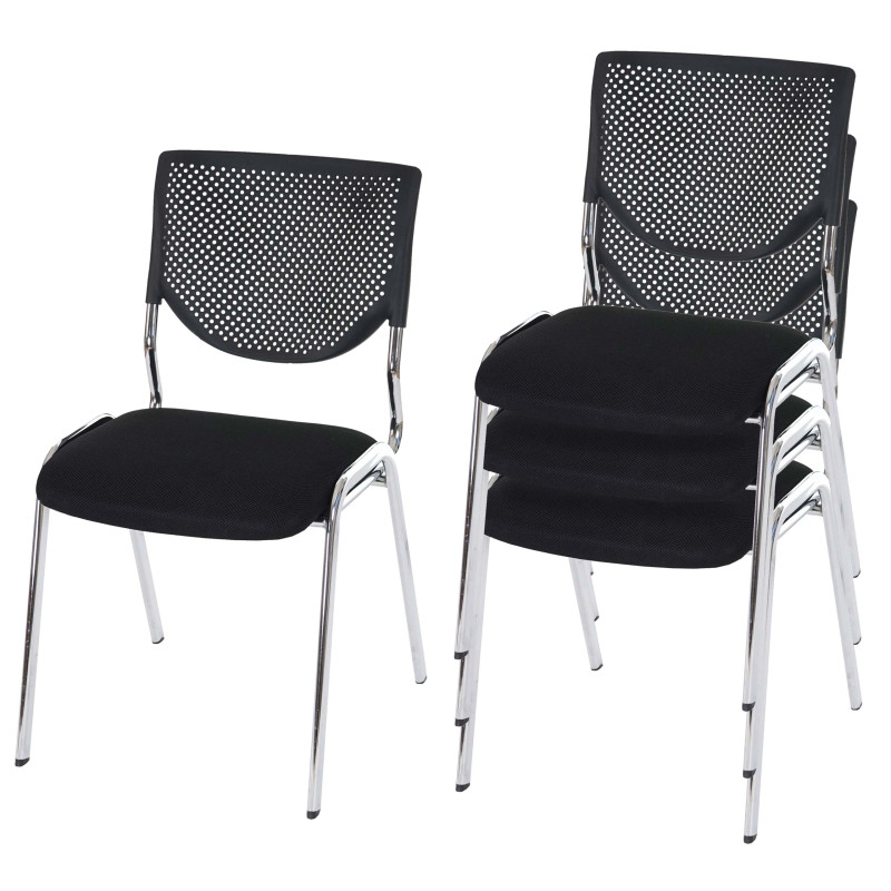 Lot de 4 chaises de conférence / visiteur T401, empilable - siège noir, pieds chromés
