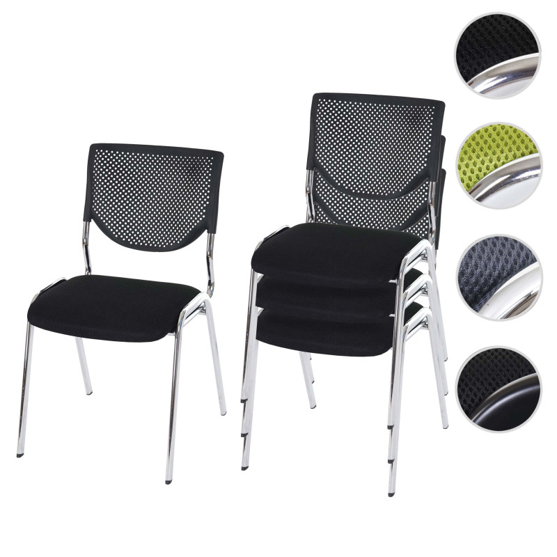 Lot de 4 chaises de conférence / visiteur T401, empilable - siège noir, pieds chromés